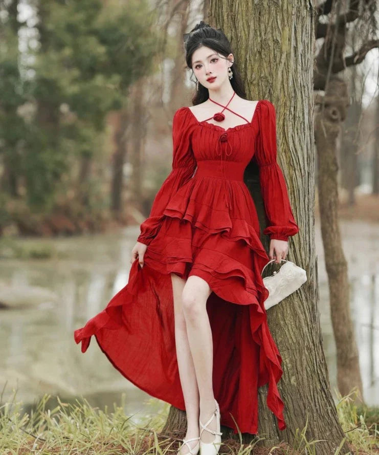 In a Fairytale Forest Layered High-Low Red Princesscore Dress