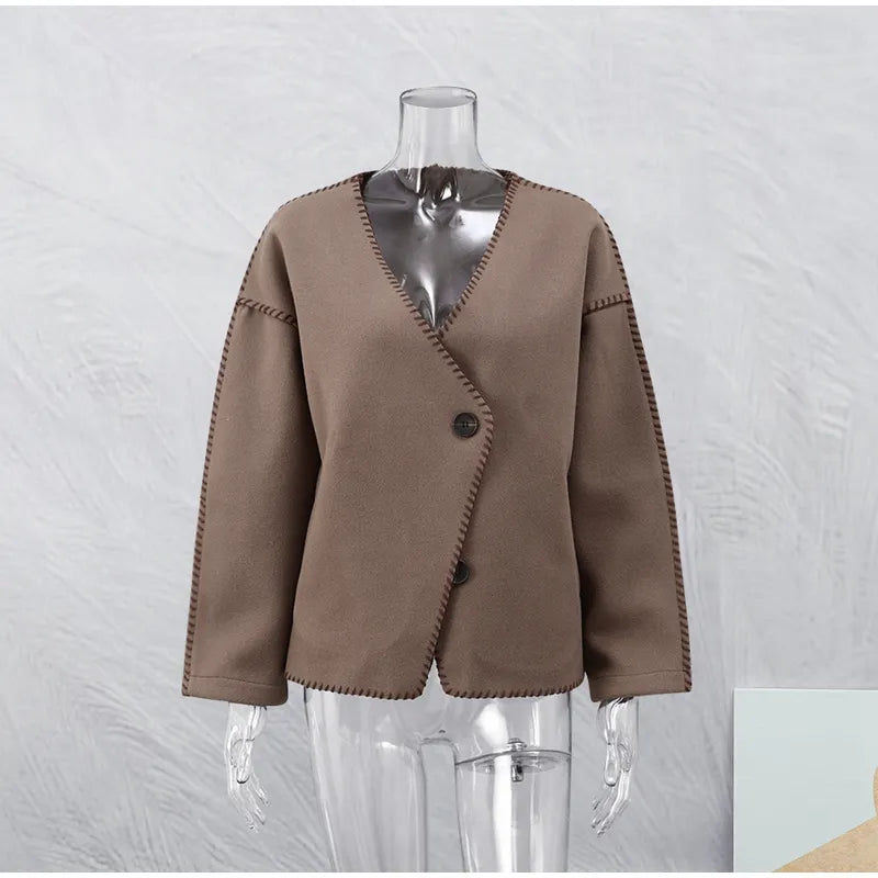 Autumn Brown Cropped Cotton Jackets Casual Fashion Long Seeve Cardigan Coat Women Ins New Commuter Female's Woolen Coats