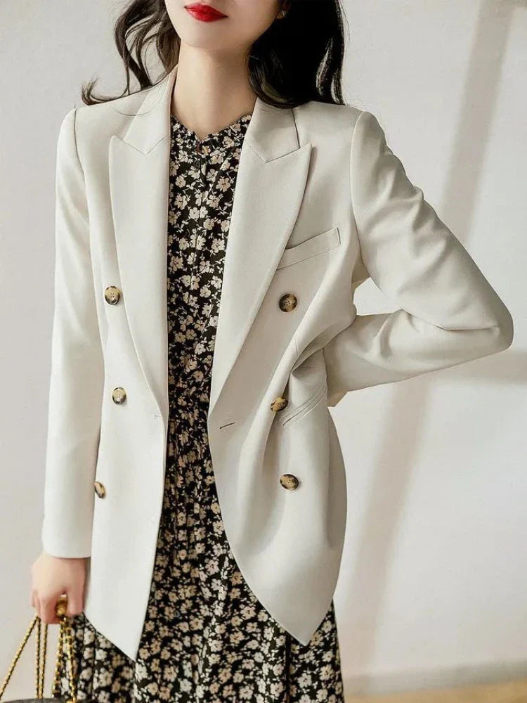 Women's Trench Solid Color Long Suit Jacket 2024 Spring Office Lady New Fashion French Double-breasted Button Suits Jackets