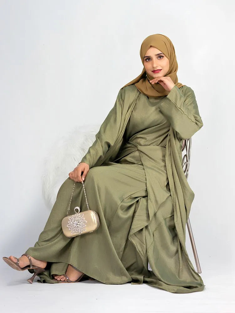 Hot Sale Djellaba Muslim Dress 3 Pieces Muslim Suits Elegant Long Islamic Abayas Women Modest Wear Clothing EID Sets