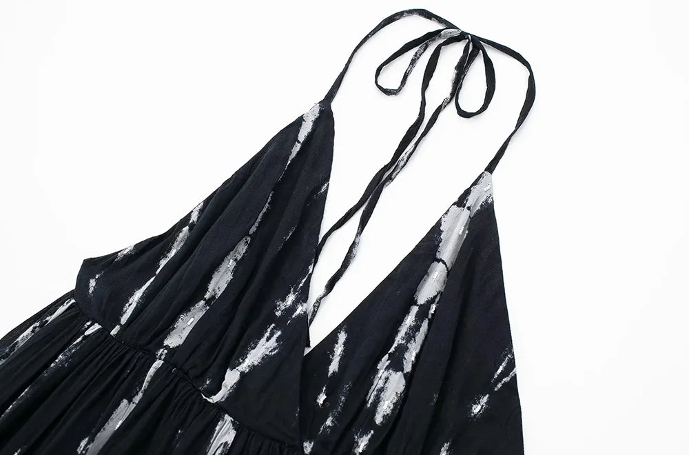 Women Suspended Dress Fashion Sling Tie-dye Printed Mini Sexy Backless with Tied Female Dresses Casual Bow Vestidos Mujer