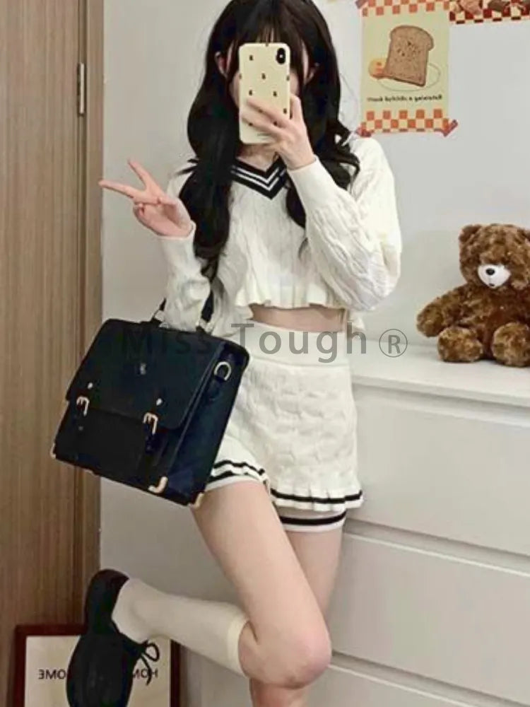 Summer Elegant Knitted Two Piece Set Women Korean Party Mini Skirt Set Female Bodycon Casual Tops + Vintage Skirt Suit 2023