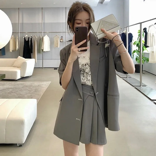 Casual Women's Clothing Short-sleeved Jacket Set 2023 Summer New Design Sense of Temperament Set Loose Two-piece Pant Sets