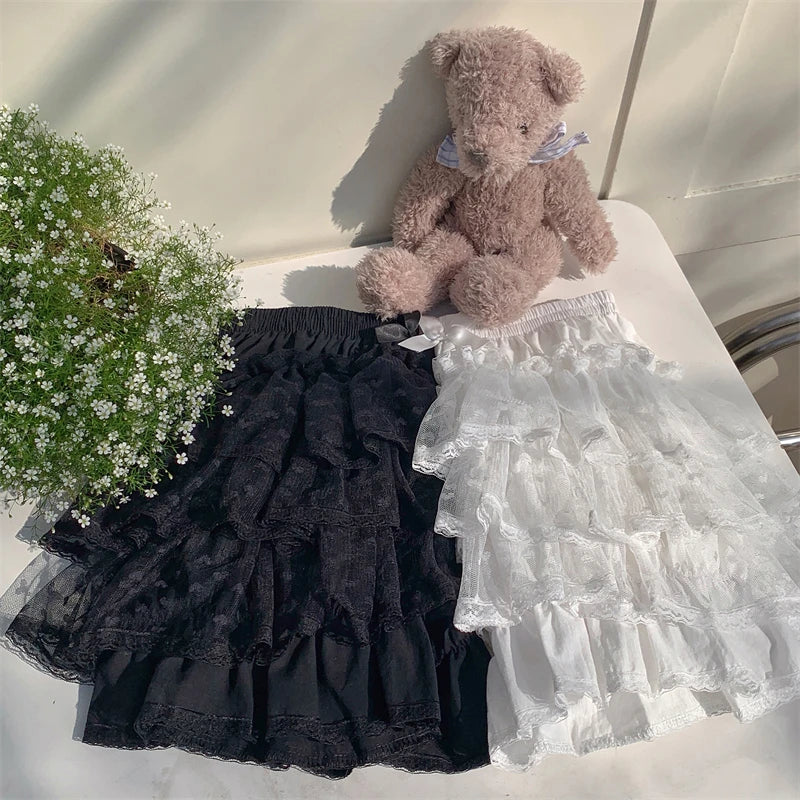 Snow Petal Ruffled Tulle Lace Bloomer Lolita Shorts