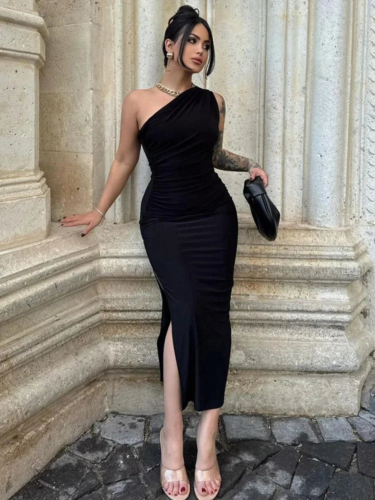 WARMMETA Fashion Sexy Maxi Dress Women Streetwear Split Sleeveless Backless Slim Dress Casual Elegant Club Party Dresses Female