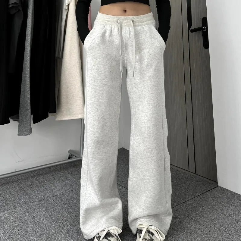 warmmeta Grey Sweatpants Women Baggy High Waist Straight Jogger Pants Korean Fashion Autumn Winter Warm Sports Trousers Casual