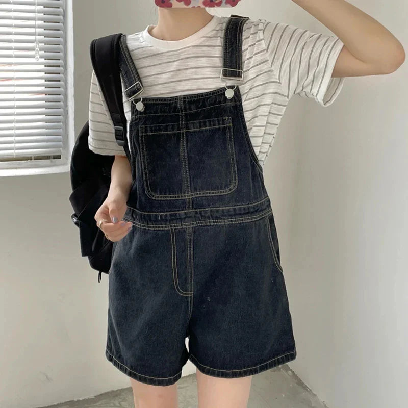 Blue Denim Shorts Female 2024 Summer Loose Wide Leg Shorts Korean Jumpsuit Shorts for Women Streetwear