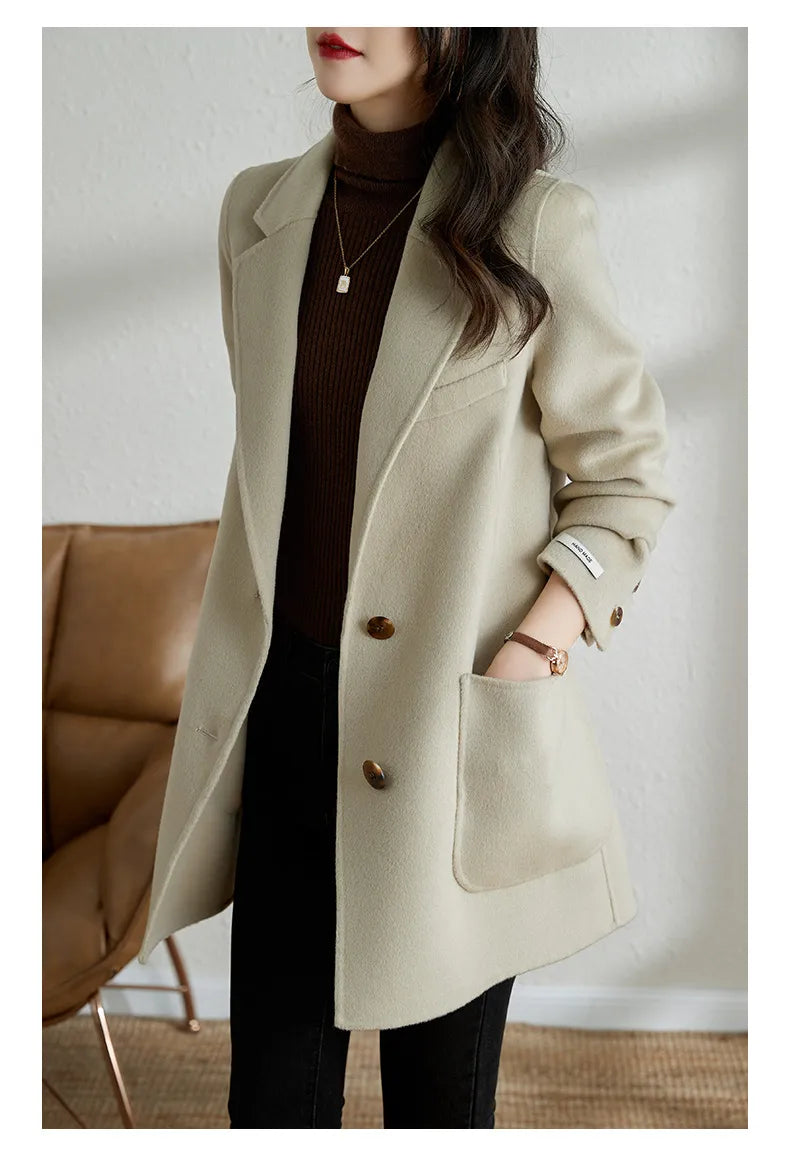 Korean Fashion Autumn and Winter Elegant Temperament Fashion Slim Chic Formal Office Double-sided Cashmere Tweed Female Jacket