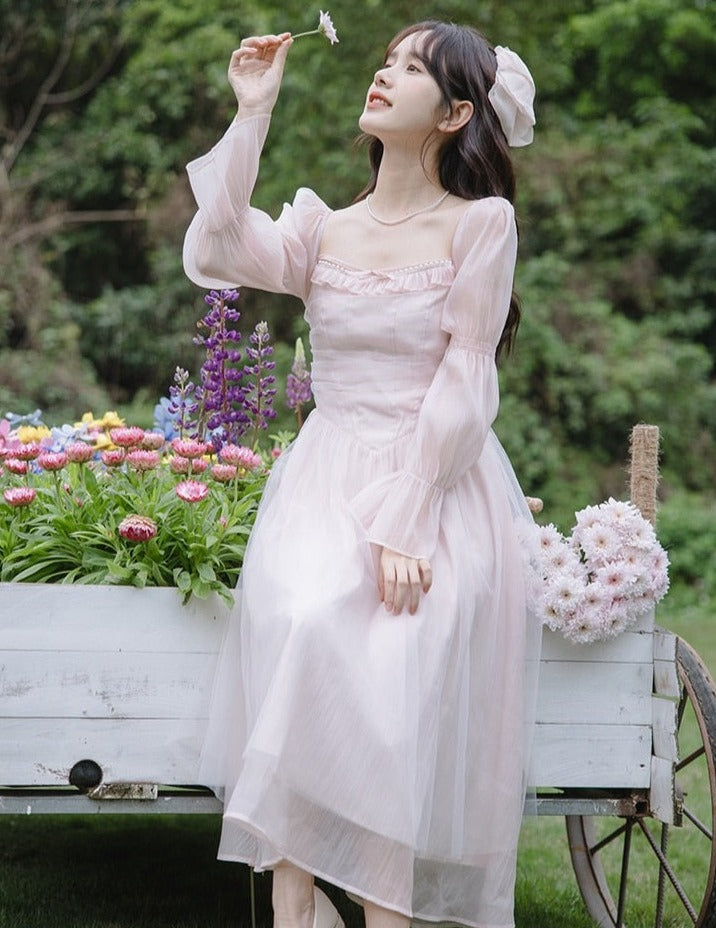 Pale Petal-Pink Delicate Fairy Princesscore Dress