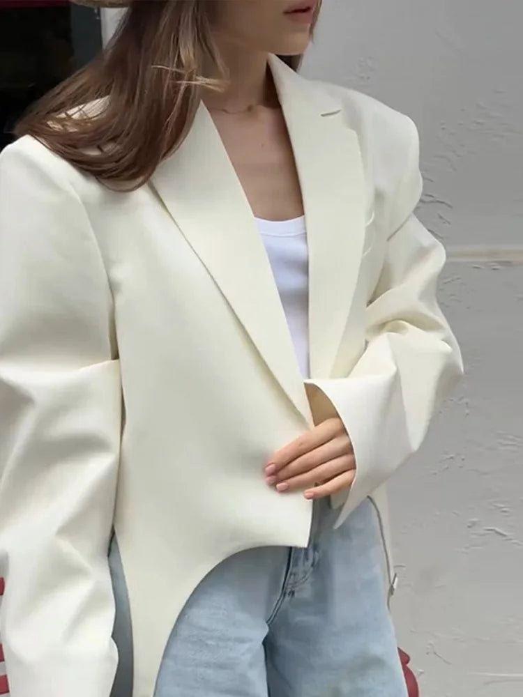 Fashion Cropped White Suit Jacket With Belts Women Casual Full Sleeve Lapel Short Coats 2024 New Autumn Office Ladies Chic Coat