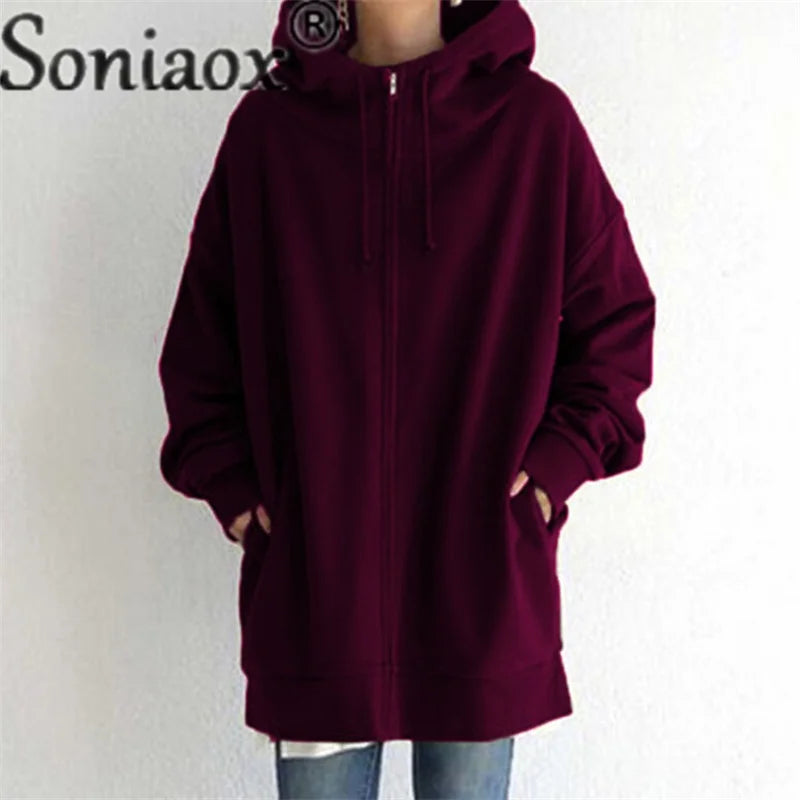 Autumn Winter Warm Hooded Sweatshirt Women's Long Sleeve Zipper Cardigan Hoodie Female Pocket Outerwear Casual Trend Streetwear