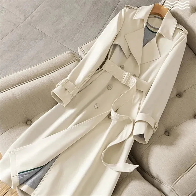 Spring Autumn Casual Women Mid-length Trench Coat With Letter Embroidery Sashes Double-breasted Lapel Female Windbreaker Outwear