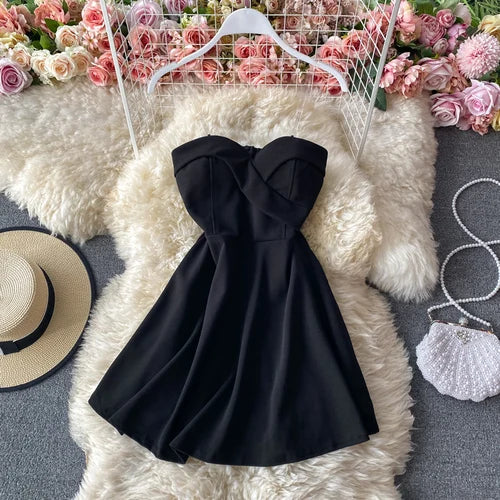 Women A-line Sexy Dress V-Neck Spaghetti Strap Backless Mini Dresses Soild Color Vestidos Slim Trend 2020 High Waist For Party