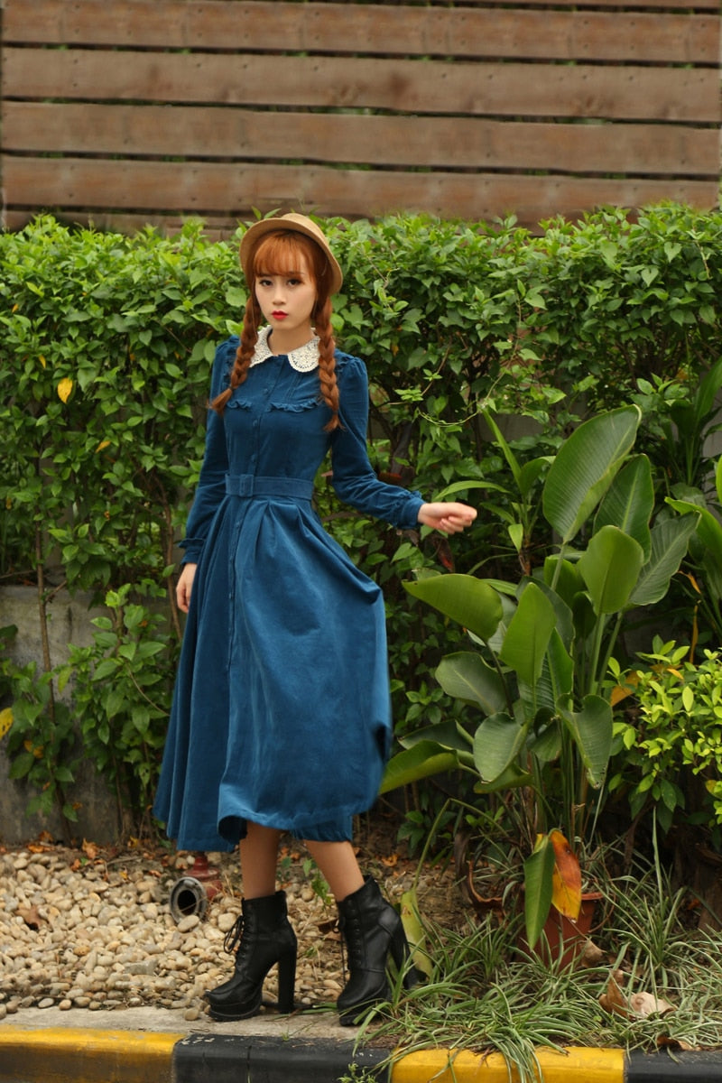 Morena Blues Cottage Witch Corduroy Dress