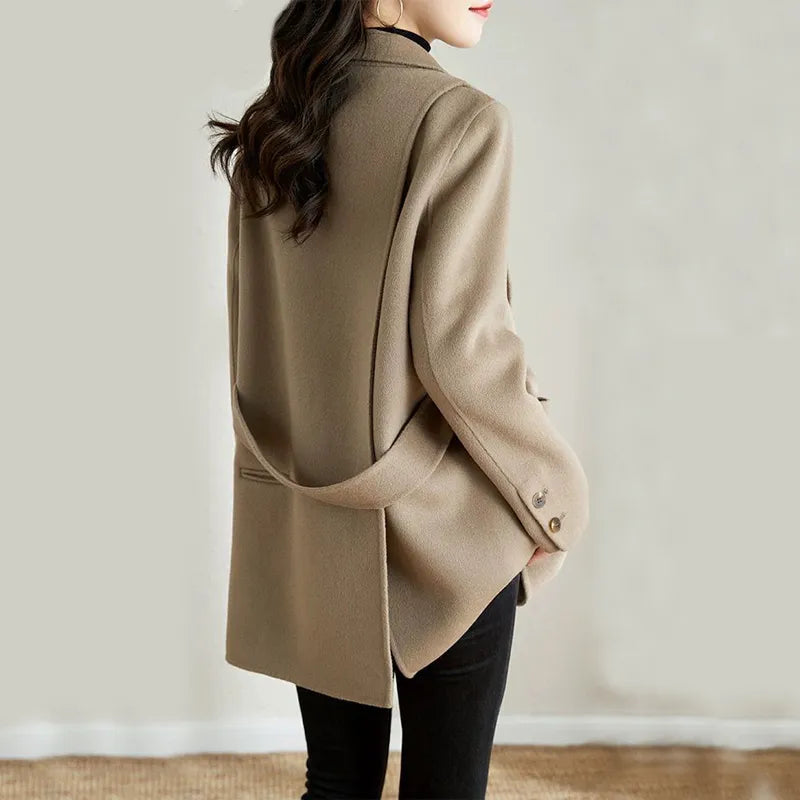 Korean Fashion Autumn and Winter Elegant Temperament Fashion Slim Chic Formal Office Double-sided Cashmere Tweed Female Jacket