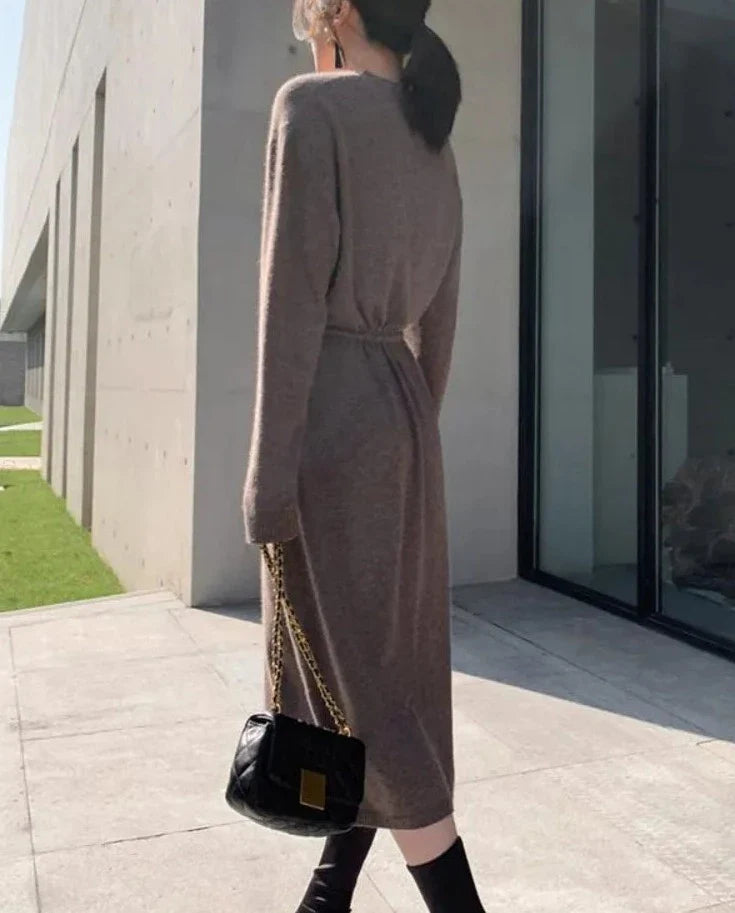 Sweater Dress for Women Autumn Winter Mid Length Underlay Outwear Over Knee Drawstring Waist Elegant Knit Dress Women's Clothing