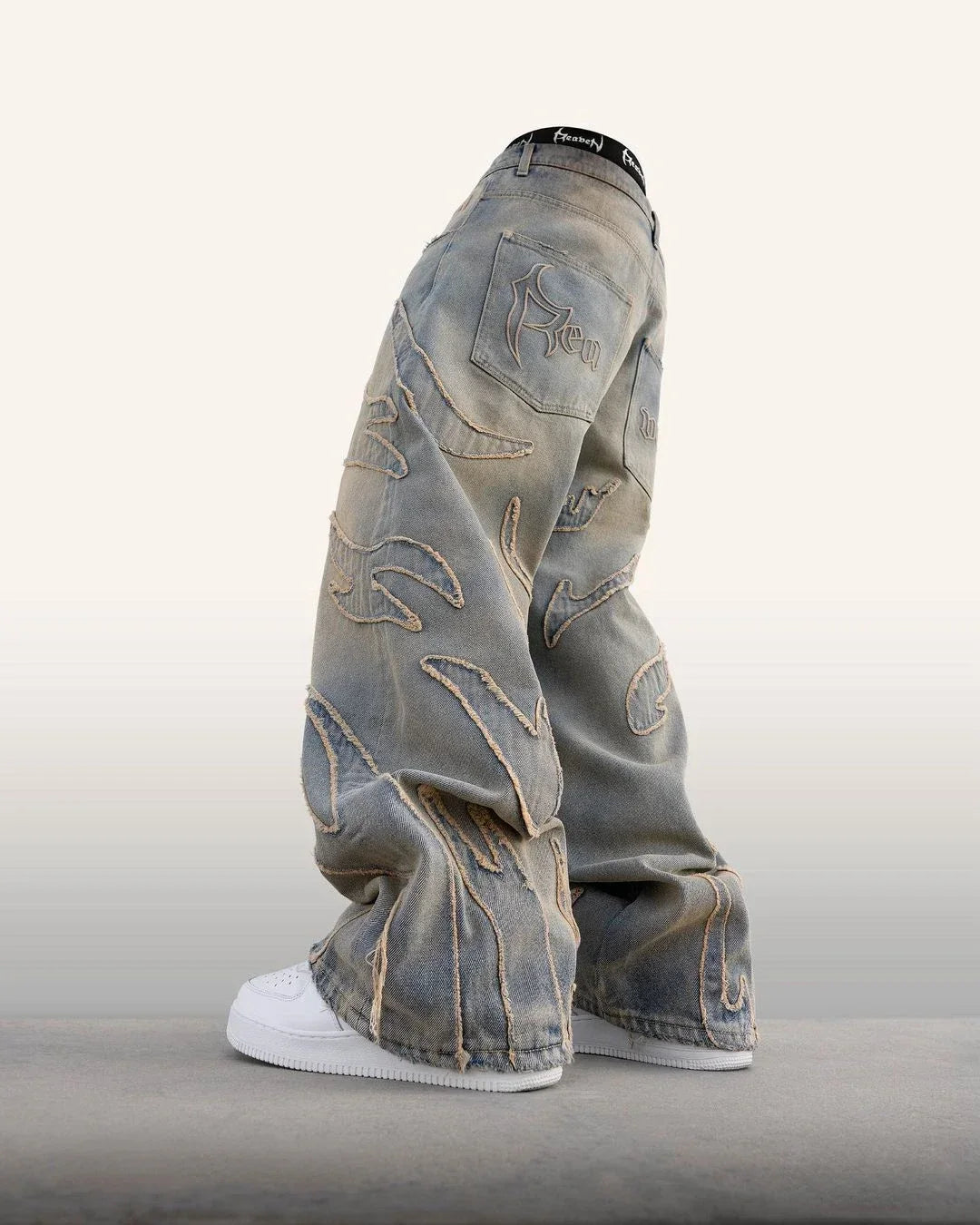 warmmeta-New Hot Selling Ripped Raw Edge Embroidered Denim Trousers Retro Harajuku Baggy Jeans Y2k Men Women Hip Hop Punk Casual Pants