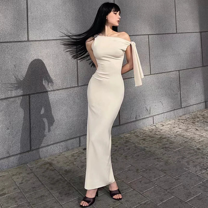 Asymmetrical Neckline Sleeveless Summer Long Dress Women Off Shoulder Bodycon Maxi Dress Elegant Celebrity Party Dresses 2024