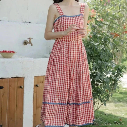 Cherry Garden Plaid Cottagecore Dress