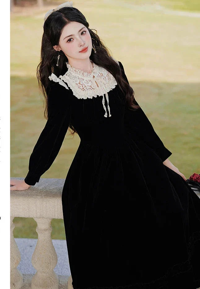 Koko Darkray Black Velvet Victorian-Style Dark Romantic Dress