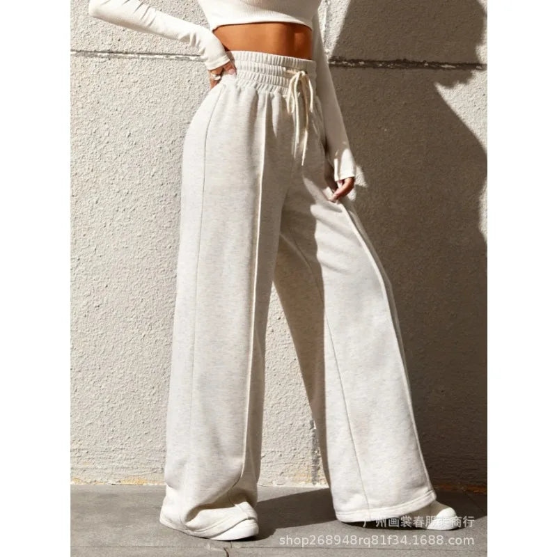 warmmeta New Women's High Waist Sagging Loose Casual Straight Leg Pants Commuting Female Clothing Winter Women Fashion Trousers