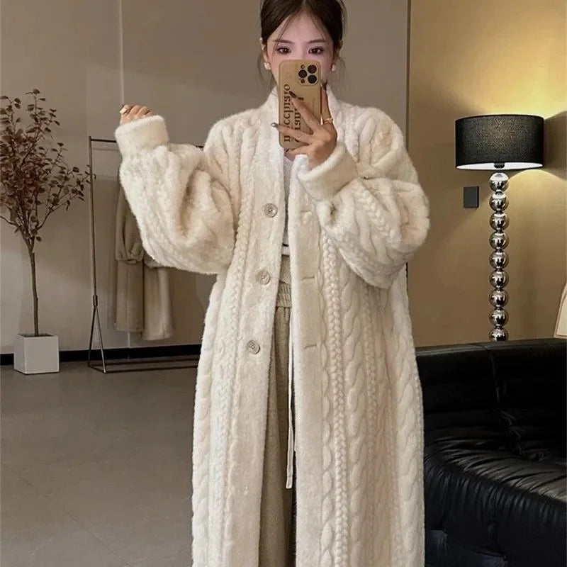 Thickened Faux Fur Coat Female Winter 2023 New Mink Fur Add Fur One Single-breasted Long-Sleeved Warm Mink Coats