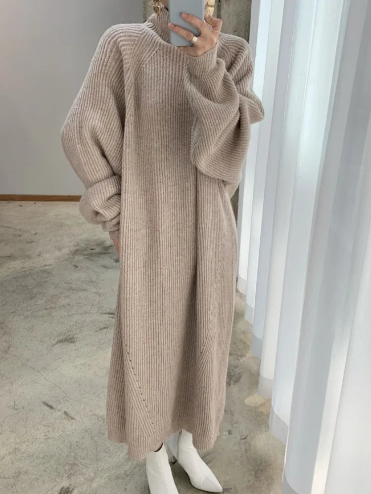 warmmeta New in Women's Winter Sweater Dress Korean Version Pullover Jersey Long Dresses Fashion Streetwear Elegant Women's Clothing