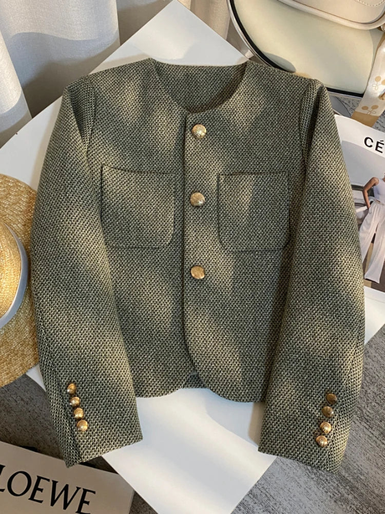 2023 Spring Autumn Women's Suit New Single Breasted Small Fragrance Green Suit Jacket Lady Blazer All-match Casual Coat Tops