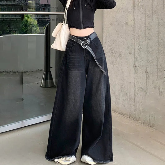 Hot Girl Baggy Jeans Femenina Y2k Street vintage Washed To Make Old Fried Straight Wide-Leg Denim Pants For Women