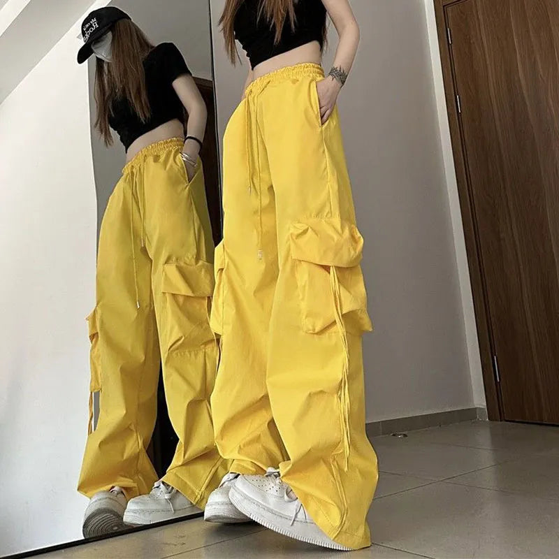 Lucyever Y2K Cargo Pants for Women Harajuku Streetwear Baggy Wide Leg Parachute Pants Woman Korean Edgy Style Jogging Sweatpants