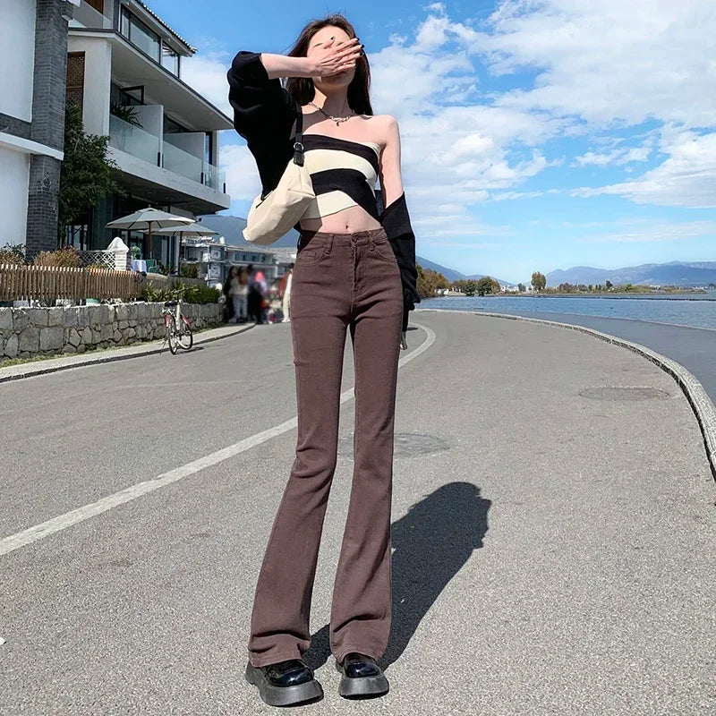 warmmeta-Women Spring Outfits Flare Jeans High Waist Flt Skinny Jean Femee Pants Hot Elastic Fashion Korean Y2K Denim Pant Trousers 4 Color