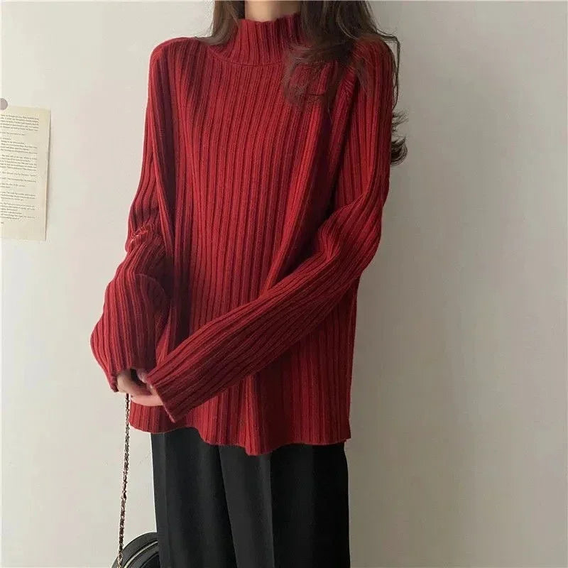 Turtleneck  Sweaters Fashion Loose Long Sleeve Women Pullover Casual Basic Solid Office Lady Knitwears Jumper