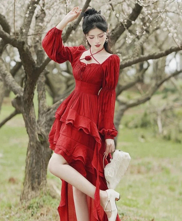 In a Fairytale Forest Layered High-Low Red Princesscore Dress