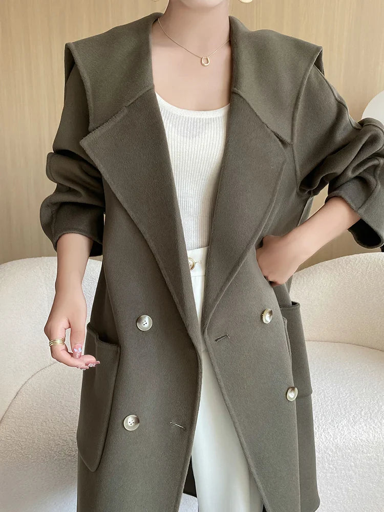 High-End Beautiful Women's Coat Autumn and Winter Long 100%Pure Wool Dovetail Collar Trendy Coat Fashionable All-Match Loose Top