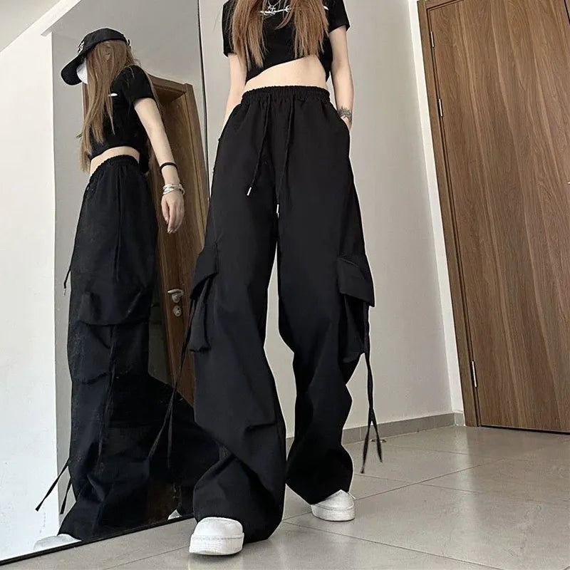 Lucyever Y2K Cargo Pants for Women Harajuku Streetwear Baggy Wide Leg Parachute Pants Woman Korean Edgy Style Jogging Sweatpants