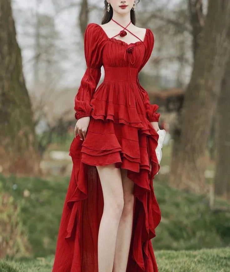 In a Fairytale Forest Layered High-Low Red Princesscore Dress