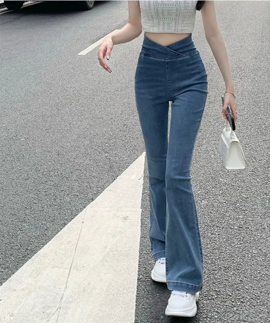 Women's Jeans Bell Bottom Trousers Slim Fit Pants for Women Skinny Flared High Waist Shot Blue Flare Harajuku Fashion Retro Emo