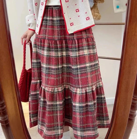 Plaid Wool Tiered Cottagecore Skirt