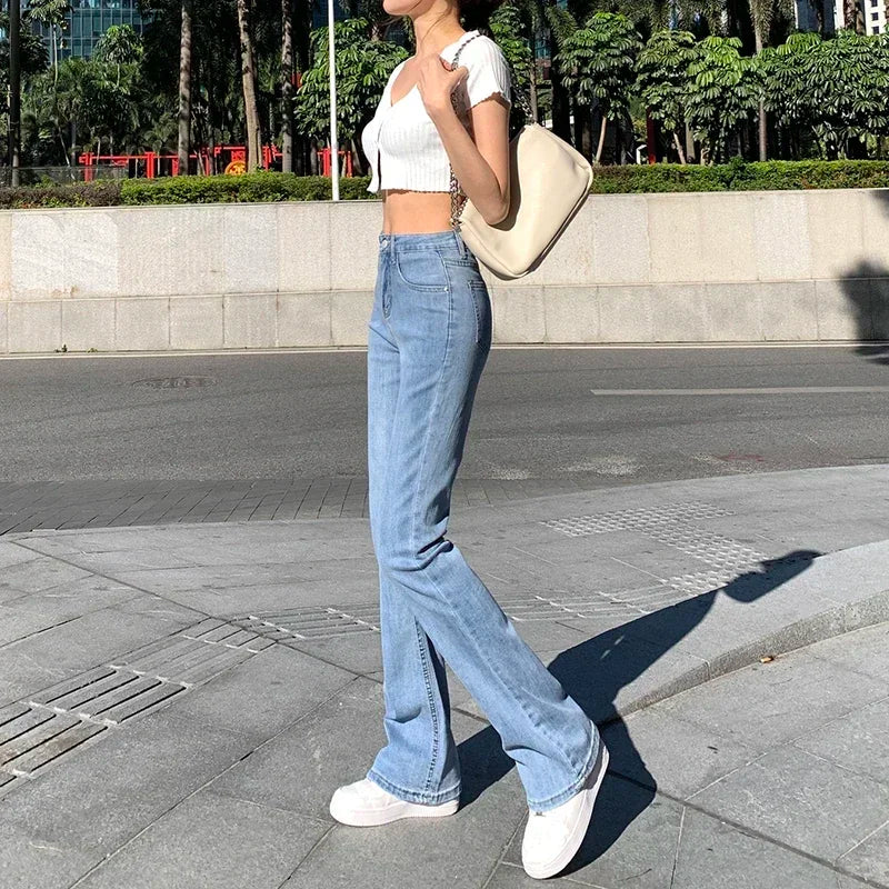 warmmeta-Women Spring Outfits Flare Jeans High Waist Flt Skinny Jean Femee Pants Hot Elastic Fashion Korean Y2K Denim Pant Trousers 4 Color