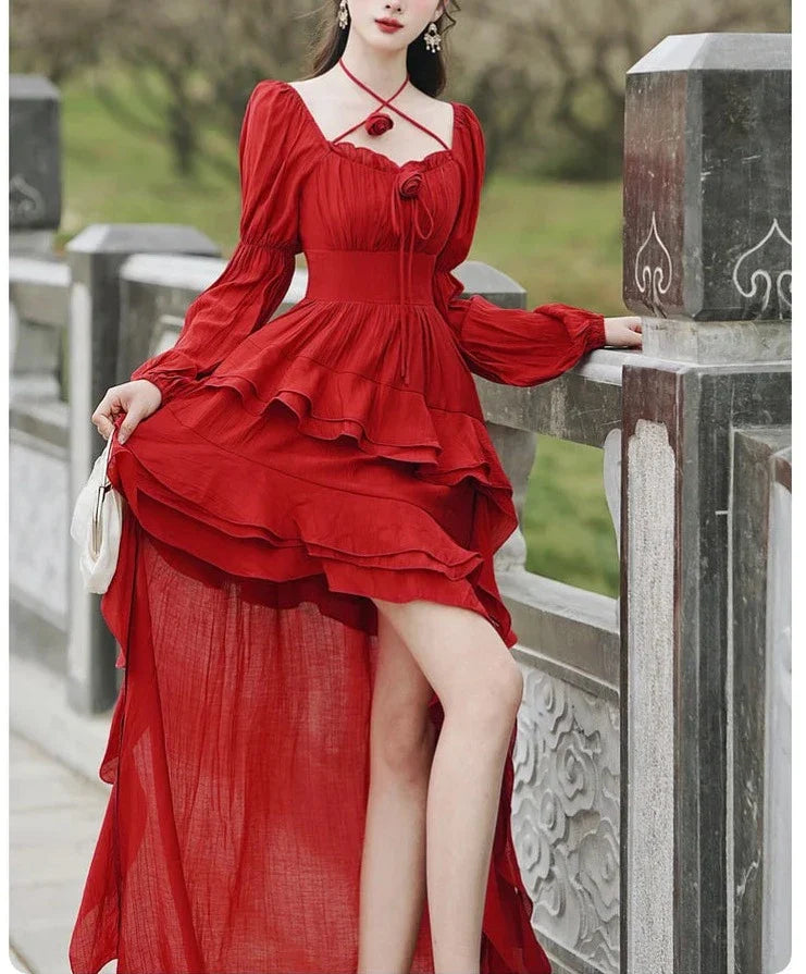 In a Fairytale Forest Layered High-Low Red Princesscore Dress