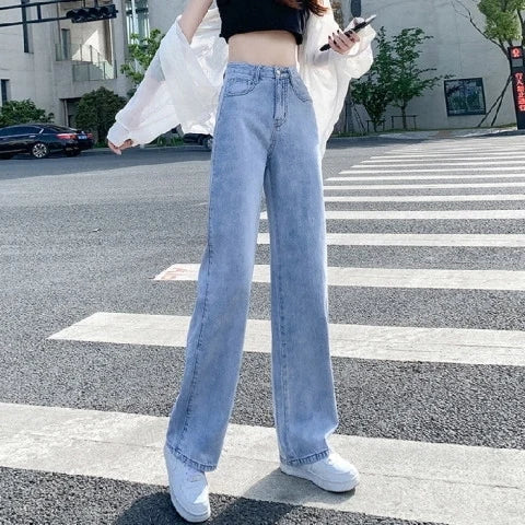 Winter Pants Women Blue Jeans Woman Korean Fashion Straight Leg Jeans Streetwear Y2k Denim Female Clothing Women's High Waist