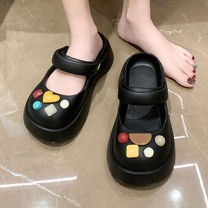 Mo Dou Summer EVA Women's Sandals Mary Jane Shoes for Girls Fashion Outdoor Slippers Non Slip Home Slippers Cool Beach Slides