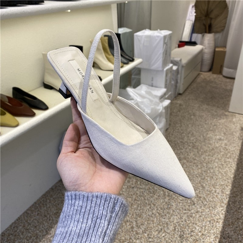 2022 Summer Brand Women Slingback Sandals Shoes Fashion Bow-knot Pointed Toe Slip on Ladies Elegant Dress Pumps Shoes