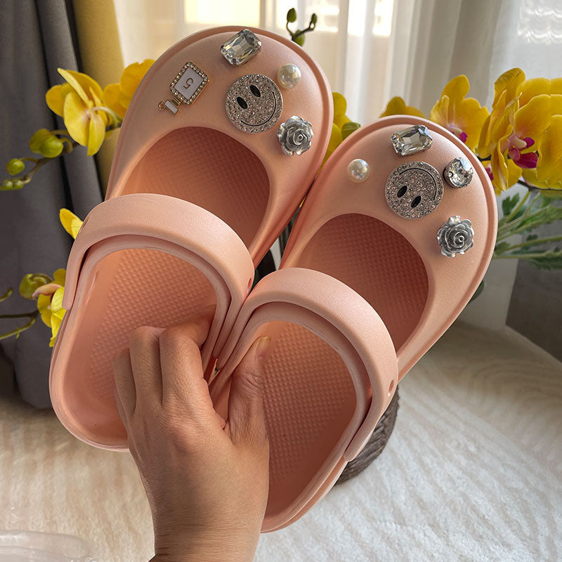 Mo Dou Summer EVA Women's Sandals Mary Jane Shoes for Girls Fashion Outdoor Slippers Non Slip Home Slippers Cool Beach Slides