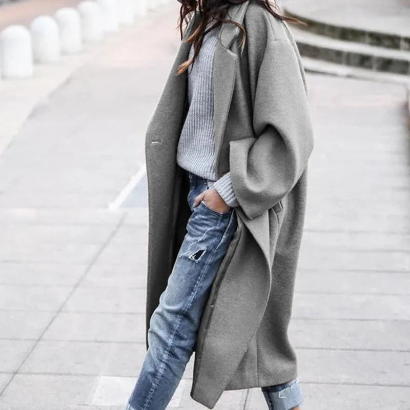 Simple Windbreaker Jacket for Women 2023 Fashion Korean Autumn Winter Thermal Lapel Woolen Trench Coat Large Size Loose Overcoat