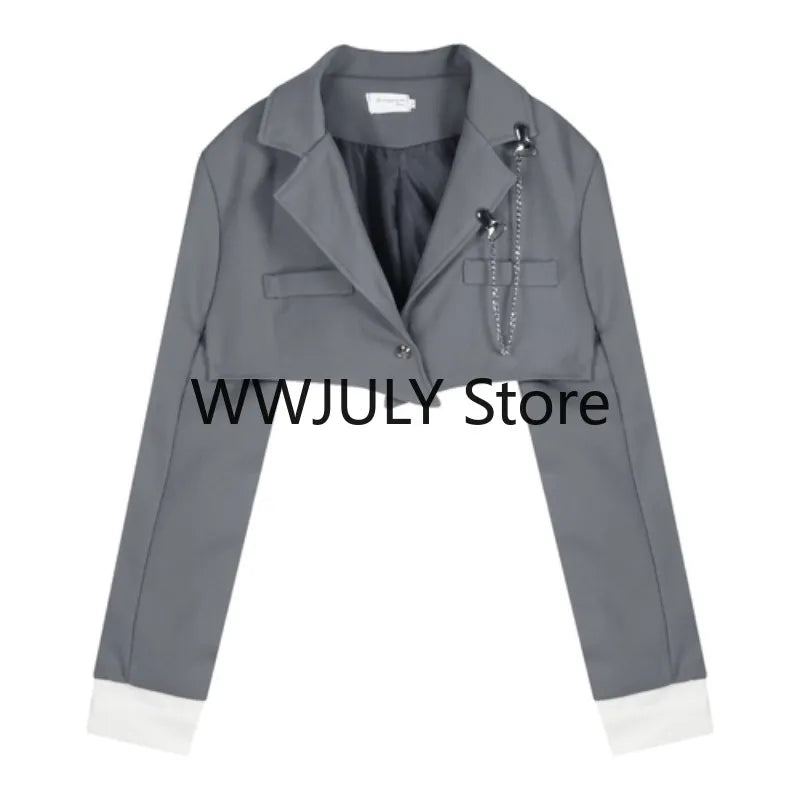 2023 Autumn Preppy Style Pleated Casual A-line Skirt Women + Irregular Patchwork Slim Camisole + Jacket Three-piece Suit Female