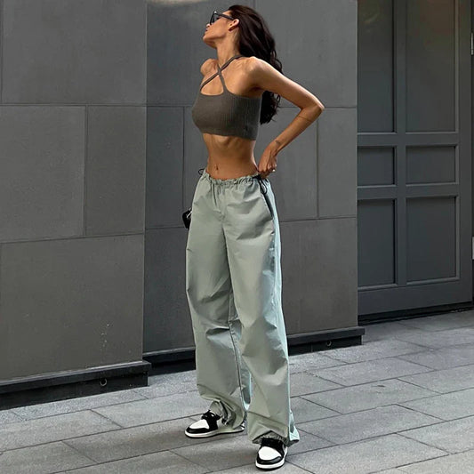 Solid Casual Oversized Cargo Pants Women Hipster Drawstring Loose Harajuku Vintage Trousers Streetwear Female Bottoms JY22278SK