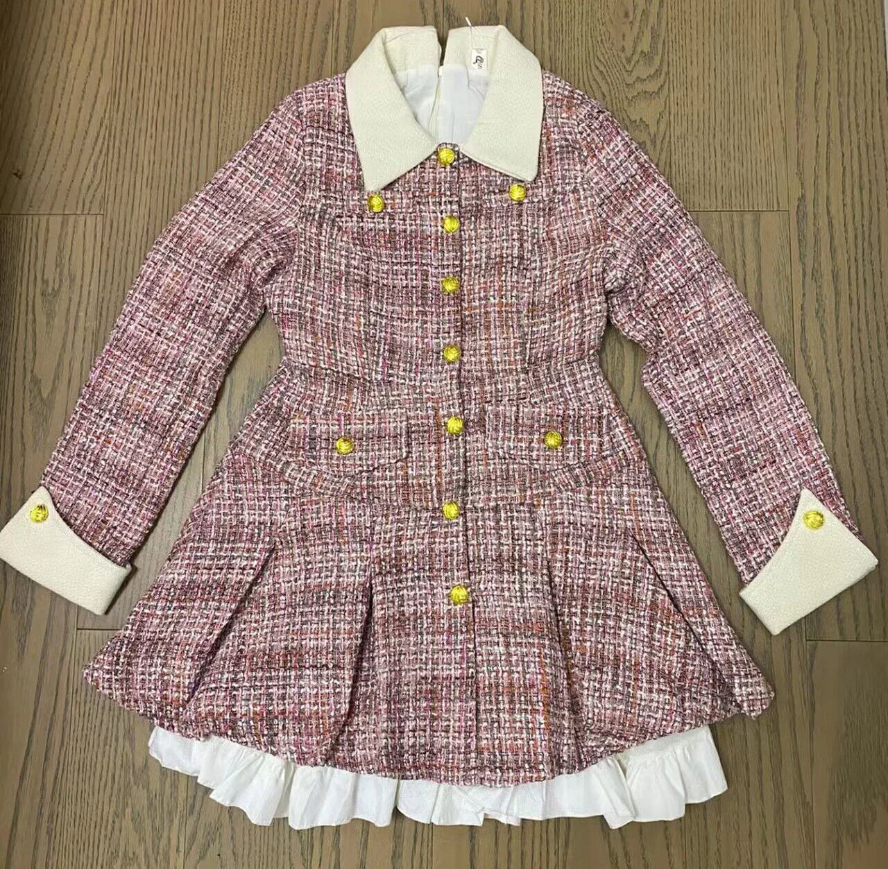 2023 Autumn Plaid Patchwork Women Dress Small Fragrance Tweed Single Breasted Sashes Pink Dresses Party Female Korean Vestidos