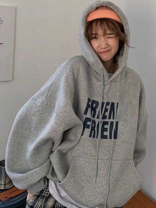 Deeptown Oversized American Retro Hoodies Women Korean Casual Hooded Sweatshirts Thicken Warm Top Harajuku Pullover Autumn 2022