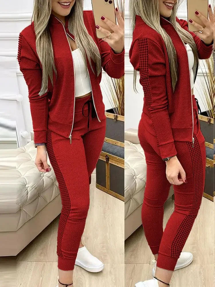 warmmeta 2024 Women Two Piece Set Outfits Autumn Women's Tracksuit Zipper Top Pants Casual Sport Suit Winter 2 Piece Woman Set